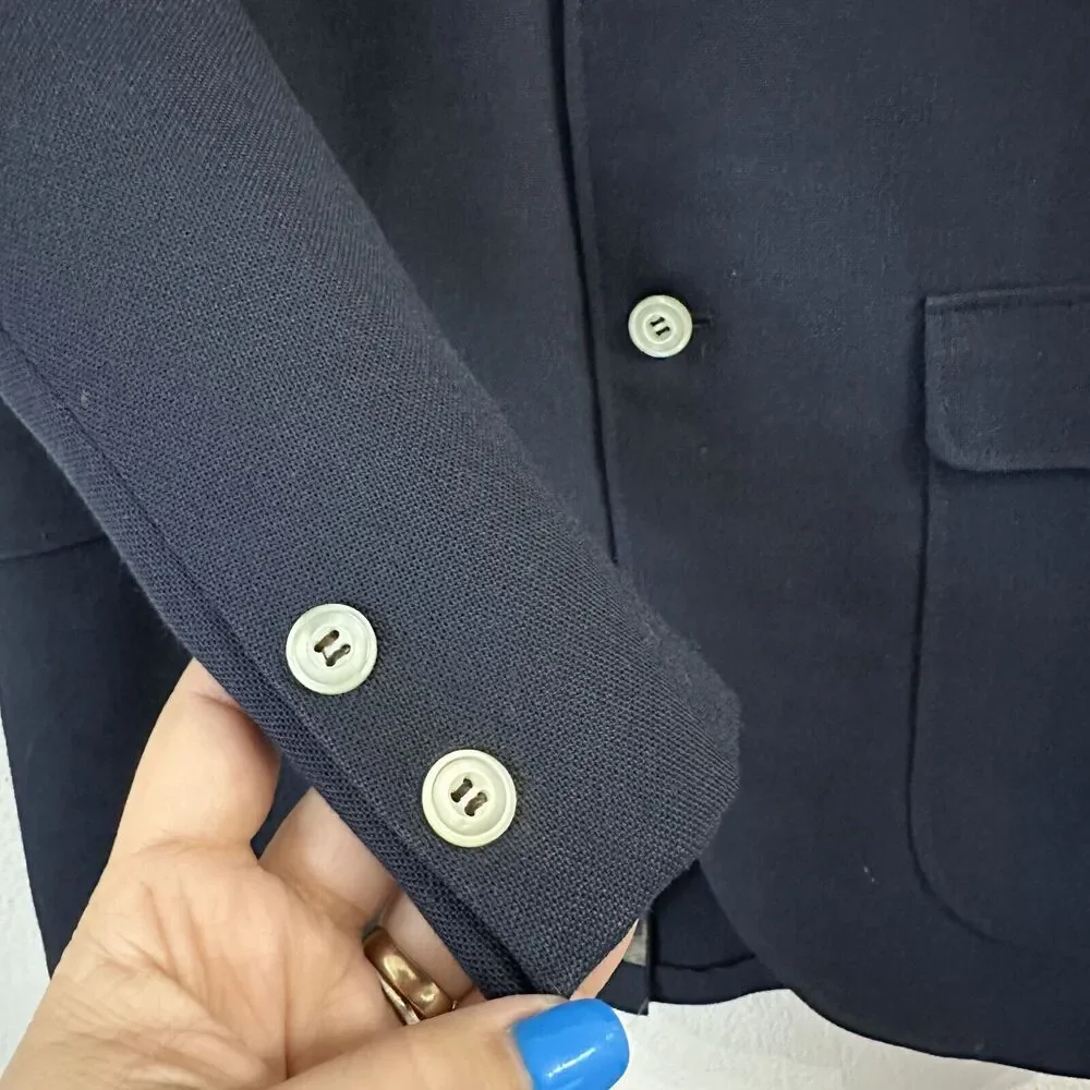 Lonbrooke Vintage Men's Suit Jacket Navy Blue 3 Button Closure 70's Preppy Retro
